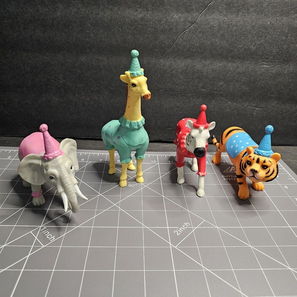 Ankyo Circus Party Animal Cake Topper Lot of 4 Zebra Elephant Giraffe Tiger